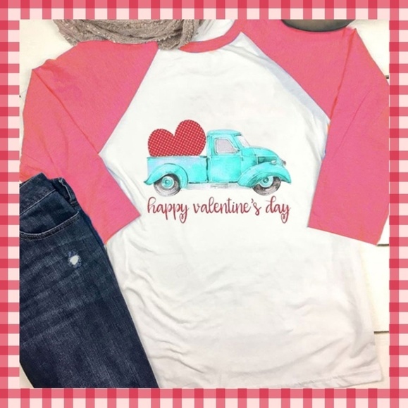 3/4 Sleeve Baseball Style Valentine's Day Tee - Picture 1 of 1